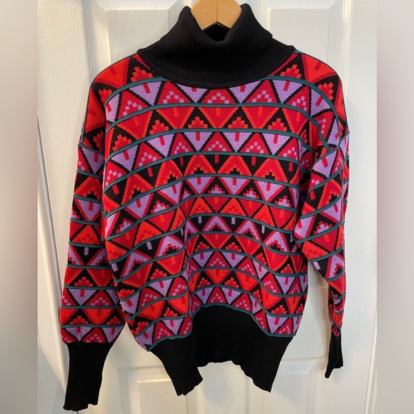Vintage Tyrolia Skiwear Sweater Turtleneck Geometric Retro Wool Blend Medium - Picture 1 of 7